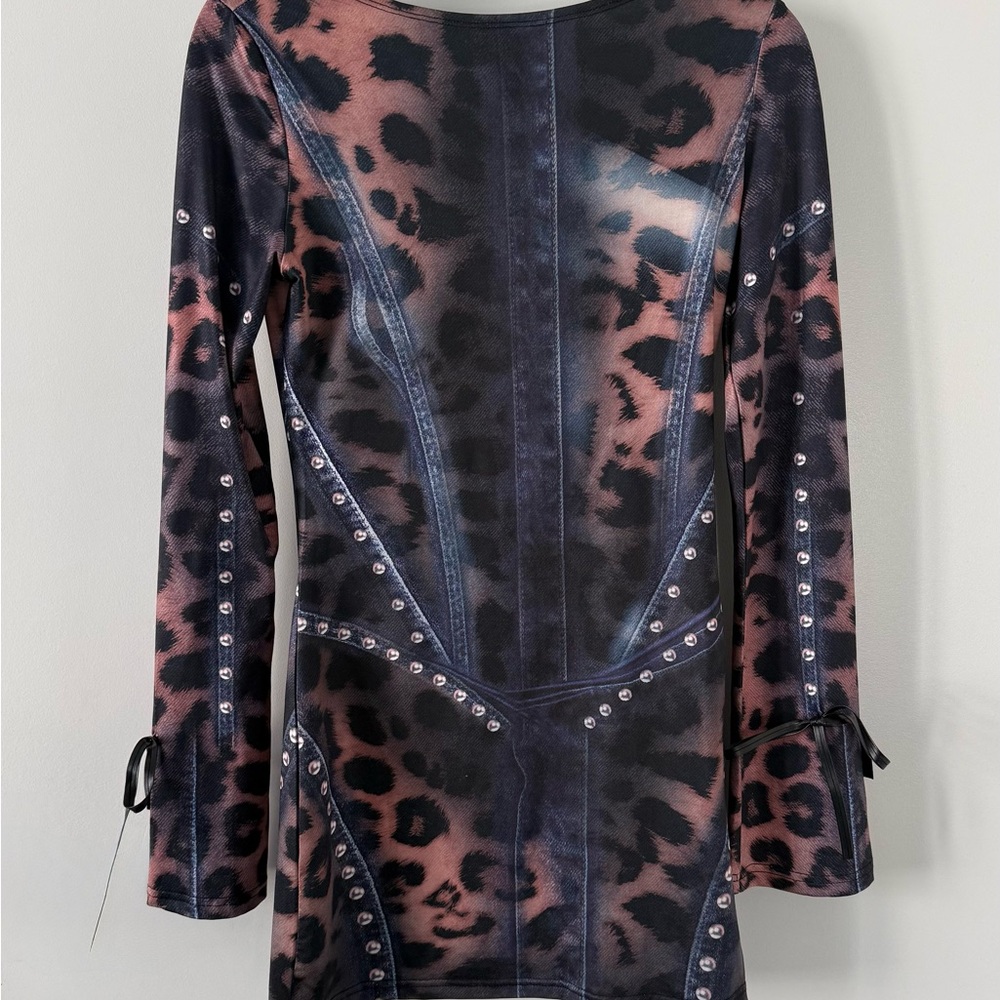 Source Unknown Leopard-Print Mini Dress in Black and Brown